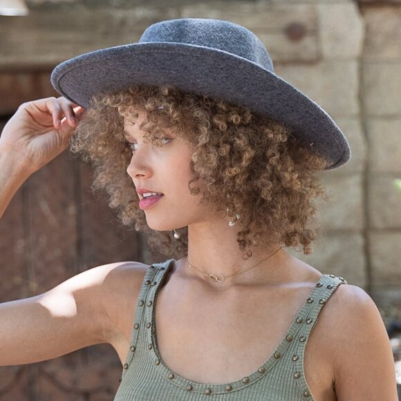 NWT POL Snakeskin Buckle Grey Wool Wide Brim Fedora Hat - Picture 2 of 6